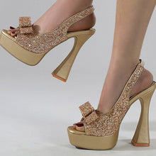 Load image into Gallery viewer, BowknotGlam - Paillettenbesetzte Stoff High Heels