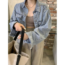 Load image into Gallery viewer, FashWard - Blaue Cropped Herbst Jacken