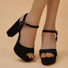 Load image into Gallery viewer, Lucyever - Schwarze Flock Plateau Sandalen