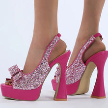 Load image into Gallery viewer, BowknotGlam - Paillettenbesetzte Stoff High Heels