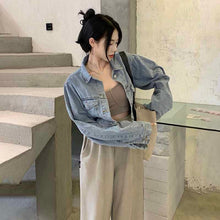 Load image into Gallery viewer, FashWard - Blaue Cropped Herbst Jacken