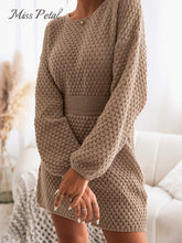 Load image into Gallery viewer, HoneyKnit - Braunes Pulloverkleid mit Wabenmuster
