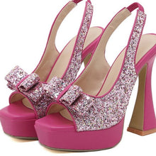 Load image into Gallery viewer, BowknotGlam - Paillettenbesetzte Stoff High Heels