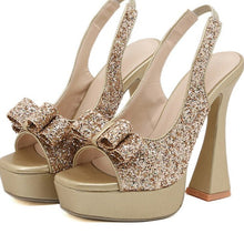 Load image into Gallery viewer, BowknotGlam - Paillettenbesetzte Stoff High Heels
