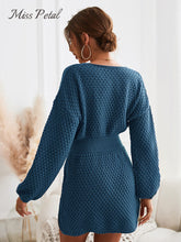 Load image into Gallery viewer, HoneyKnit - Braunes Pulloverkleid mit Wabenmuster