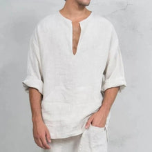 Load image into Gallery viewer, Gunnar - Ethnisches lockeres T-Shirt aus Leinen für Männer