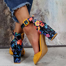 Load image into Gallery viewer, Glammo - Schwarze Flock Blumen Sandalen