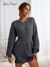 Load image into Gallery viewer, HoneyKnit - Braunes Pulloverkleid mit Wabenmuster