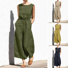 Load image into Gallery viewer, Magnolia - Lässiger Rundhals-Baumwoll-Leinen-Jumpsuit