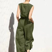 Load image into Gallery viewer, Solene - Lässiger Rundhals-Baumwoll-Leinen-Jumpsuit