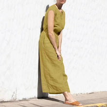 Load image into Gallery viewer, Solene - Lässiger Rundhals-Baumwoll-Leinen-Jumpsuit