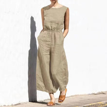 Load image into Gallery viewer, Solene - Lässiger Rundhals-Baumwoll-Leinen-Jumpsuit