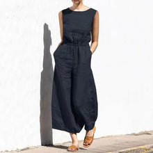 Load image into Gallery viewer, Solene - Lässiger Rundhals-Baumwoll-Leinen-Jumpsuit