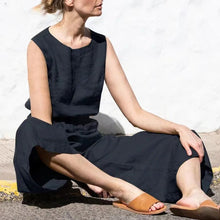 Load image into Gallery viewer, Solene - Lässiger Rundhals-Baumwoll-Leinen-Jumpsuit