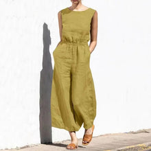 Load image into Gallery viewer, Solene - Lässiger Rundhals-Baumwoll-Leinen-Jumpsuit