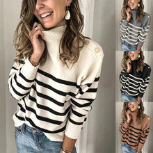 Load image into Gallery viewer, HighStreet - Gestreifter Damenpullover mit hohem Kragen