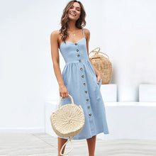 Load image into Gallery viewer, Knopfleiste - Rückenfreie Taschen Minikleid