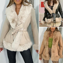 Load image into Gallery viewer, LeatherTie - Pelzjacke mit Krawattengürtel