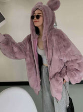 Load image into Gallery viewer, BearEars - Plüsch-Pelzjacke mit Kapuze