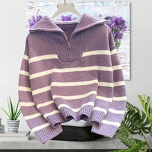 Load image into Gallery viewer, SweetZip - Gehäkelter gestreifter Strickpullover
