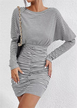 Load image into Gallery viewer, Gestreiftes Rüschen-Mini-Abendkleid