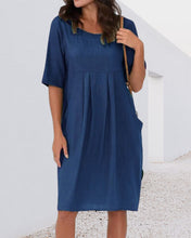 Load image into Gallery viewer, Utah - Einfarbiges Kleid mit Rundhalsausschnitt und Taschen