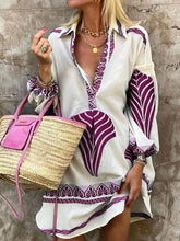Load image into Gallery viewer, Rowena - Langärmeliges Kleid mit lockerem Retro-Druck