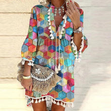 Load image into Gallery viewer, BohoBloom - Mini bohemien jurkje met kwastjes