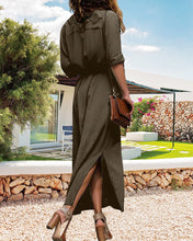 Load image into Gallery viewer, Annie - Einfarbiges Langarmkleid mit Knopf und Gürtel