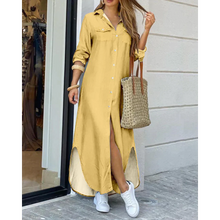Load image into Gallery viewer, Felicia - Unifarbenes Langärmeliges Hemdkleid