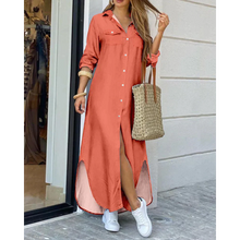 Load image into Gallery viewer, Felicia - Unifarbenes Langärmeliges Hemdkleid