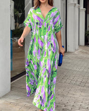 Load image into Gallery viewer, Divine - Auffälliges Kleid mit Farbblockdruck und V-Ausschnitt