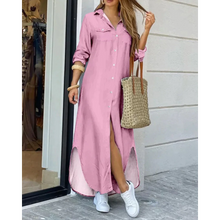 Load image into Gallery viewer, Felicia - Unifarbenes Langärmeliges Hemdkleid