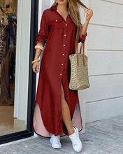 Load image into Gallery viewer, Jolie - Einfarbiges, langärmliges, langes hemdkleid