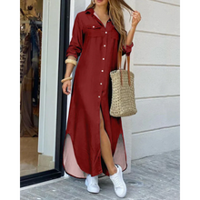 Load image into Gallery viewer, Felicia - Unifarbenes Langärmeliges Hemdkleid