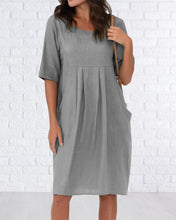 Load image into Gallery viewer, Utah - Einfarbiges Kleid mit Rundhalsausschnitt und Taschen