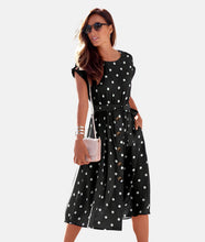Load image into Gallery viewer, Jasmira - Elegante midi-jurk met stippenpatroon en ceintuur in de taille
