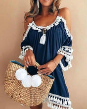Load image into Gallery viewer, Nilia - Boho-Kleid mit Quasten an den kalten Schultern