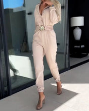 Load image into Gallery viewer, Fina - Denim Elastischer Shirt-Jumpsuit