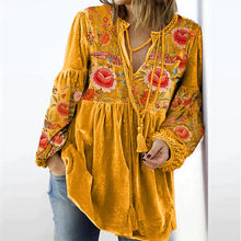 Load image into Gallery viewer, Calliope - Frauen Bluse Vintage Print V-Ausschnitt Langarmshirt