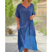 Load image into Gallery viewer, Elysia - Asymmetrisches Kurzarmkleid mit V-Ausschnitt