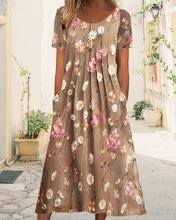 Load image into Gallery viewer, Ruth - Rundhalskleid mit Blumendruck und kurzen Ärmeln