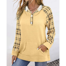 Load image into Gallery viewer, Franziska - Gelber Patchwork-Kapuzenpullover
