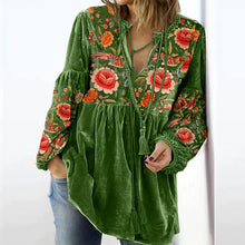 Load image into Gallery viewer, Calliope - Frauen Bluse Vintage Print V-Ausschnitt Langarmshirt