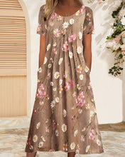 Load image into Gallery viewer, Ruth - Rundhalskleid mit Blumendruck und kurzen Ärmeln