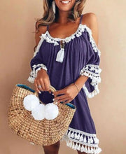 Load image into Gallery viewer, Nilia - Boho-Kleid mit Quasten an den kalten Schultern