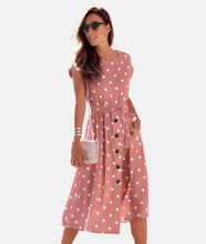 Load image into Gallery viewer, Jasmira - Elegante midi-jurk met stippenpatroon en ceintuur in de taille