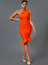 Load image into Gallery viewer, Ember - Oranje Bandage Jurk met één schouder