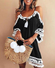 Load image into Gallery viewer, Nilia - Boho-Kleid mit Quasten an den kalten Schultern