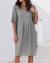 Load image into Gallery viewer, Utah - Einfarbiges Kleid mit Rundhalsausschnitt und Taschen
